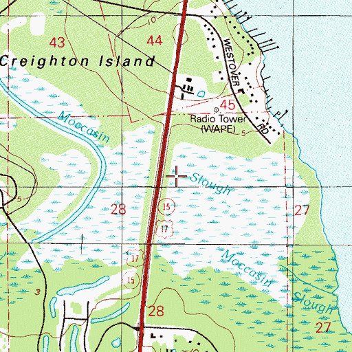 Topographic Map of Moccasin Slough, FL