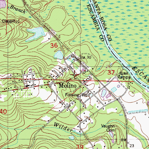 Topographic Map of Molino, FL