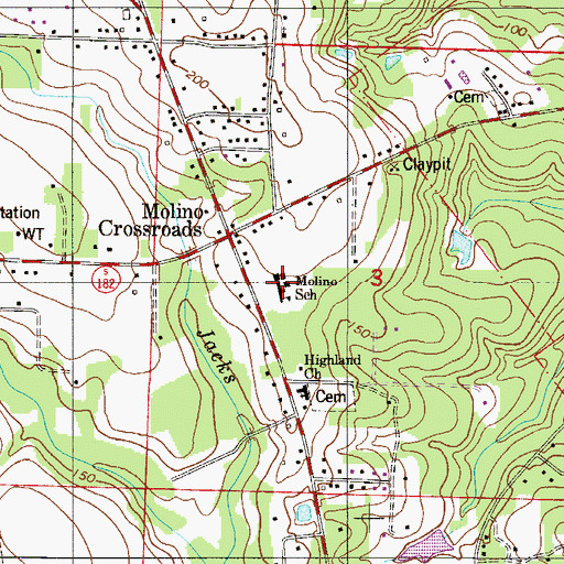 Topographic Map of Molino School (historical), FL