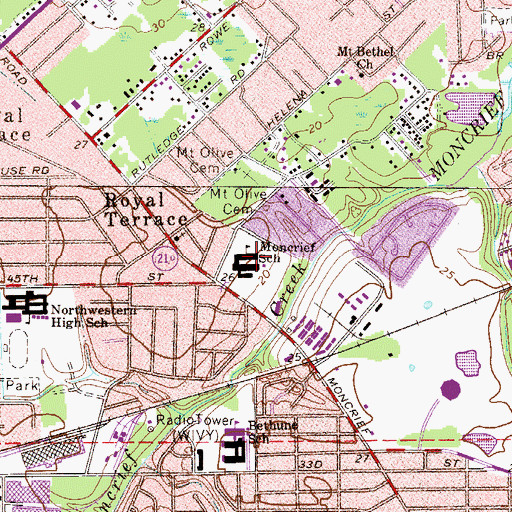 Topographic Map of Moncrief School, FL
