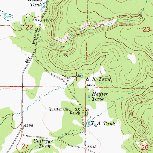 Topographic Map of E K Tank, AZ