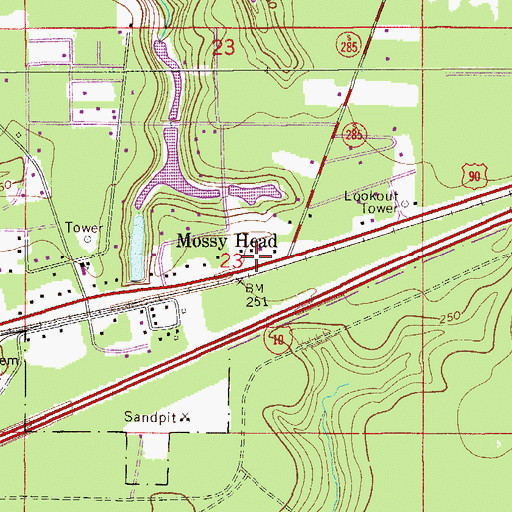 Topographic Map of Mossy Head, FL
