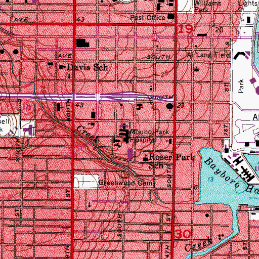 Topographic Map of Mound Park Hospital, FL