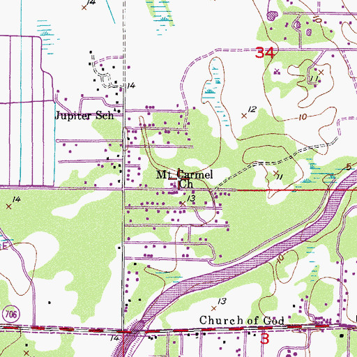 Topographic Map of Mount Carmel Church, FL