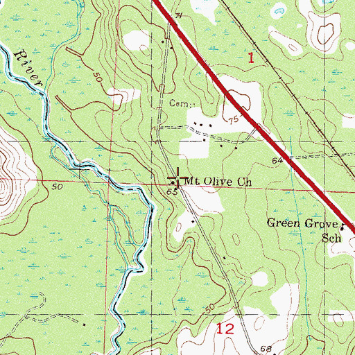 Topographic Map of Mount Olive Church, FL
