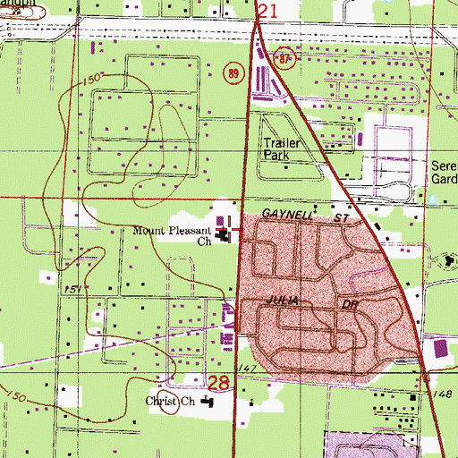 Topographic Map of Mount Pleasant Church, FL