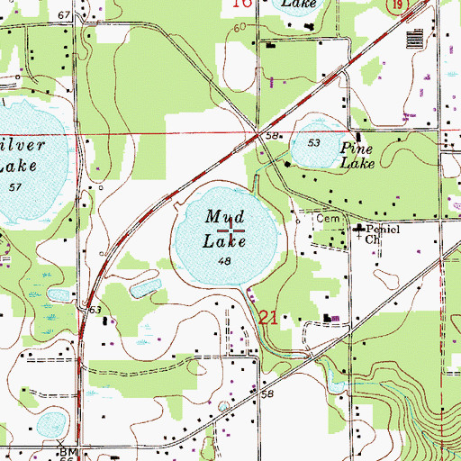 Topographic Map of Mud Lake, FL