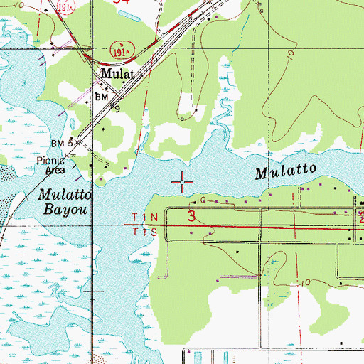 Topographic Map of Mulatto Bayou, FL