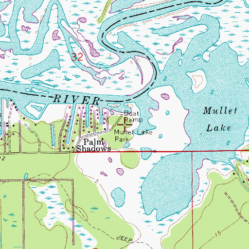 Topographic Map of Mullet Lake Park, FL