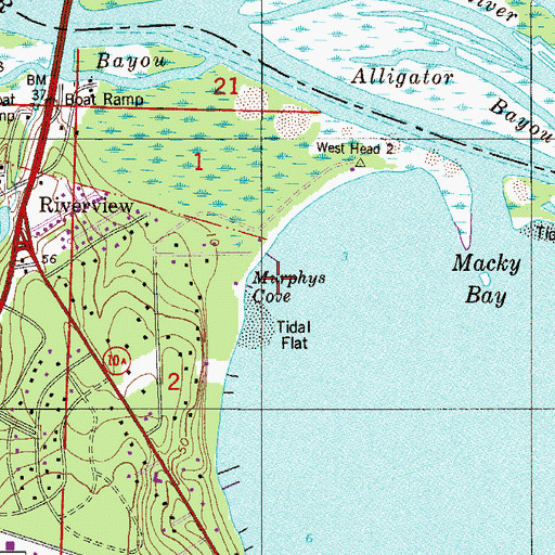 Topographic Map of Murphys Cove, FL