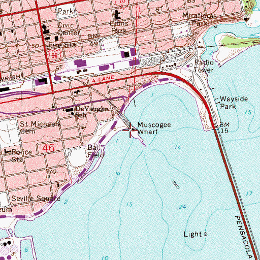 Topographic Map of Muscogee Wharf, FL