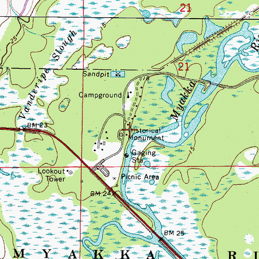 Topographic Map of Myakka River State Park, FL