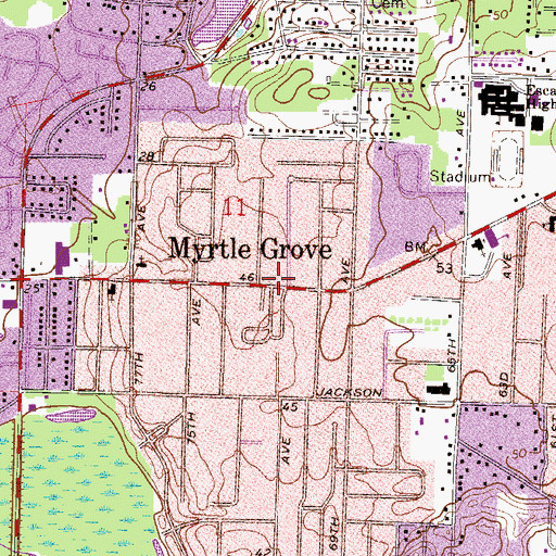 Topographic Map of Myrtle Grove, FL