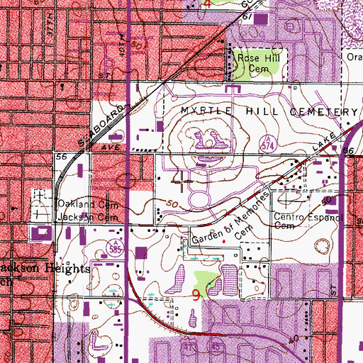 Topographic Map of Myrtle Hill Cemetery, FL