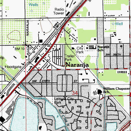 Topographic Map of Naranja, FL