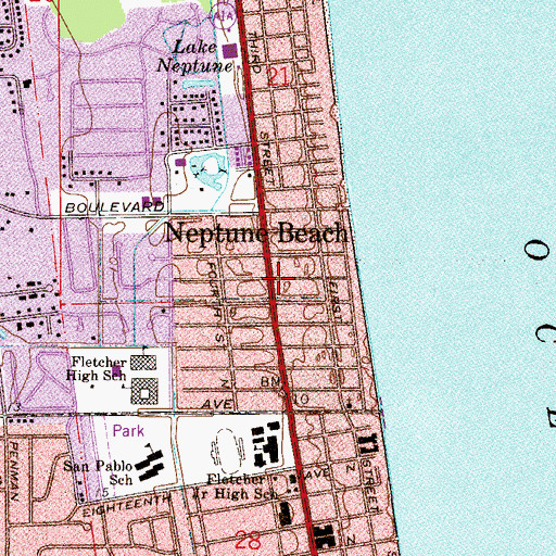 Topographic Map of Neptune Beach, FL