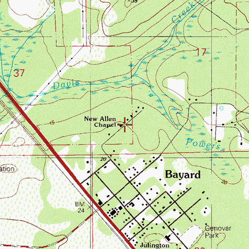 Topographic Map of New Allen Chapel, FL