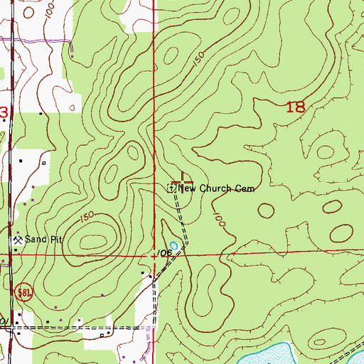 Topographic Map of New Church Cemetery, FL