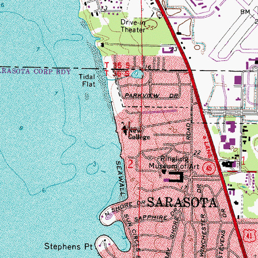 Topographic Map of New College, FL