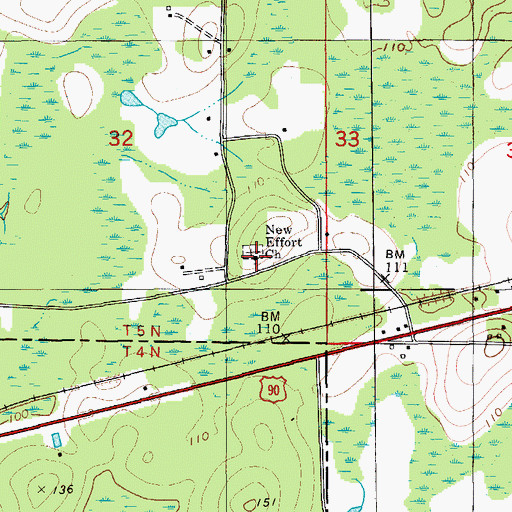 Topographic Map of New Effort Church, FL