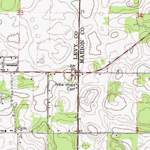 Topographic Map of New Hope Cemetery, FL
