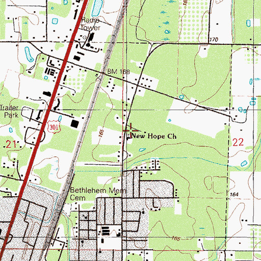 Topographic Map of New Hope Church, FL