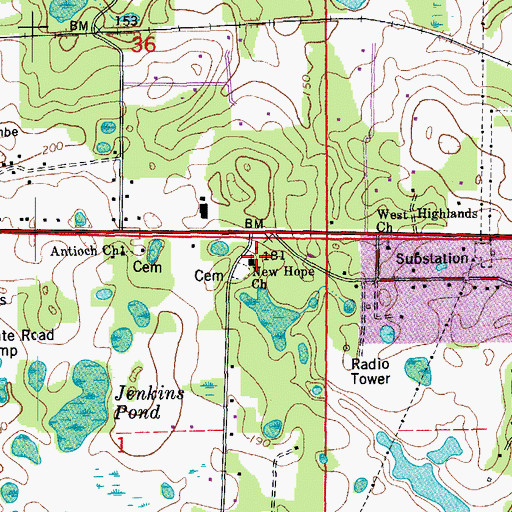 Topographic Map of New Hope Church, FL