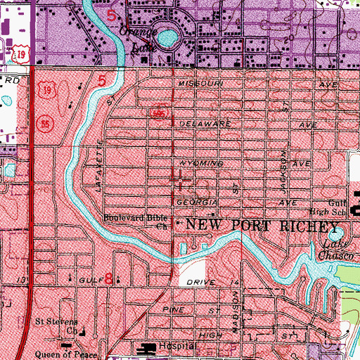 Topographic Map of New Port Richey, FL