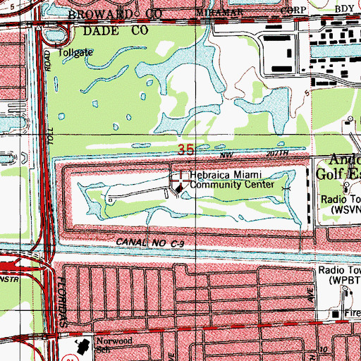 Topographic Map of Hebraica Miami Community Center, FL