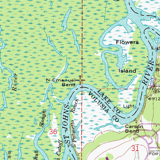 Topographic Map of North Emanuel Bend, FL