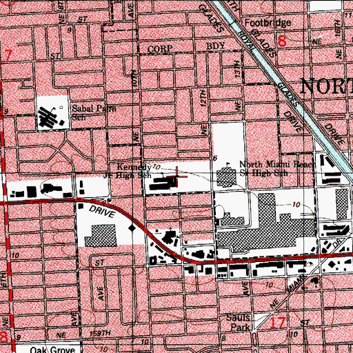 Topographic Map of John F Kennedy Middle School, FL