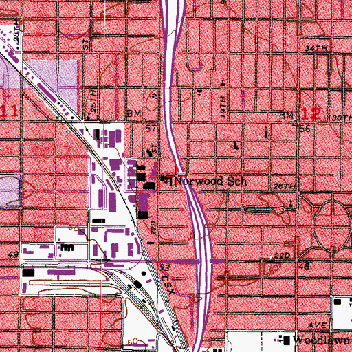 Topographic Map of Norwood School, FL