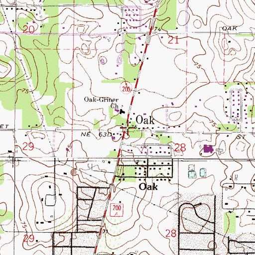 Topographic Map of Oak, FL