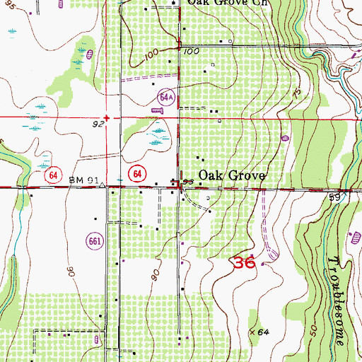 Topographic Map of Oak Grove, FL