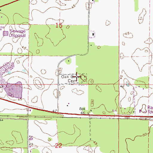Topographic Map of Oak Grove Cemetery, FL