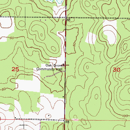 Topographic Map of Oak Grove Community Hall (historical), FL