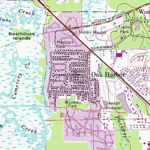 Topographic Map of Oak Harbor, FL