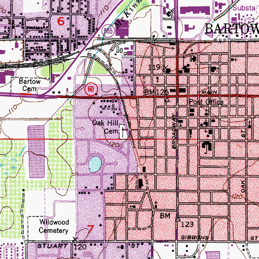 Topographic Map of Oak Hill Cemetery, FL