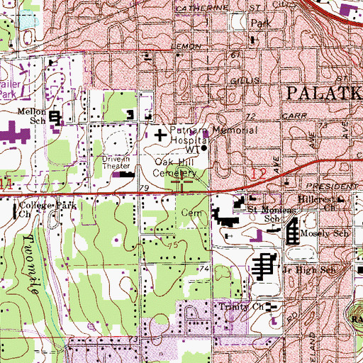 Topographic Map of Oak Hill Cemetery, FL