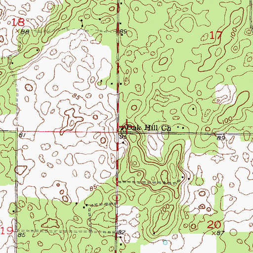 Topographic Map of Oak Hill Church, FL