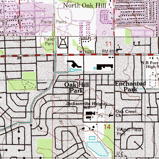 Topographic Map of Oak Hill Park, FL