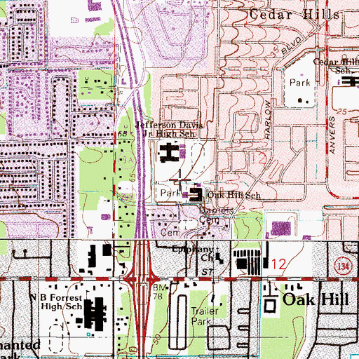 Topographic Map of Oak Hill Elementary School, FL