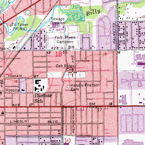 Topographic Map of Fort Myers Cemetery Oak Ridge, FL