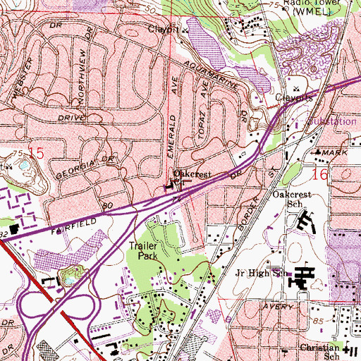 Topographic Map of Oakcrest Church, FL