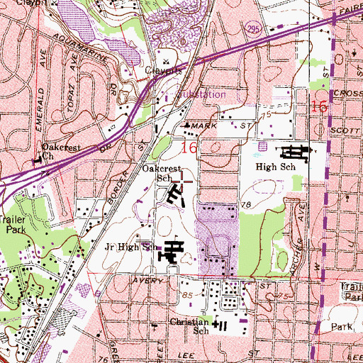 Topographic Map of Oakcrest School, FL