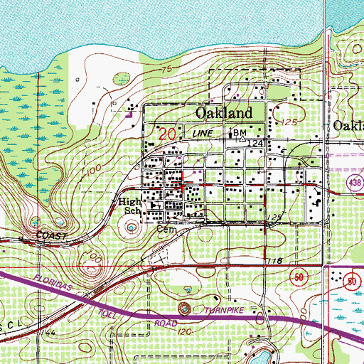 Topographic Map of Oakland, FL