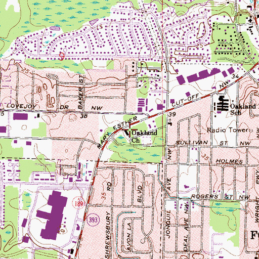 Topographic Map of Oakland Church, FL