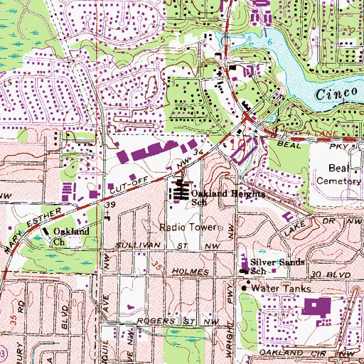 Topographic Map of Oakland Heights School, FL