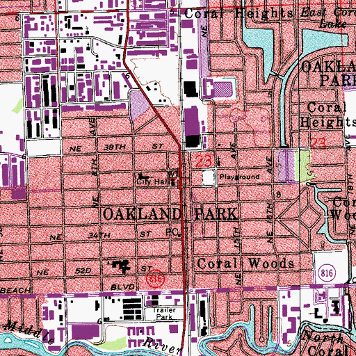 Topographic Map of Oakland Park, FL