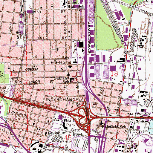 Topographic Map of Oakland School, FL
